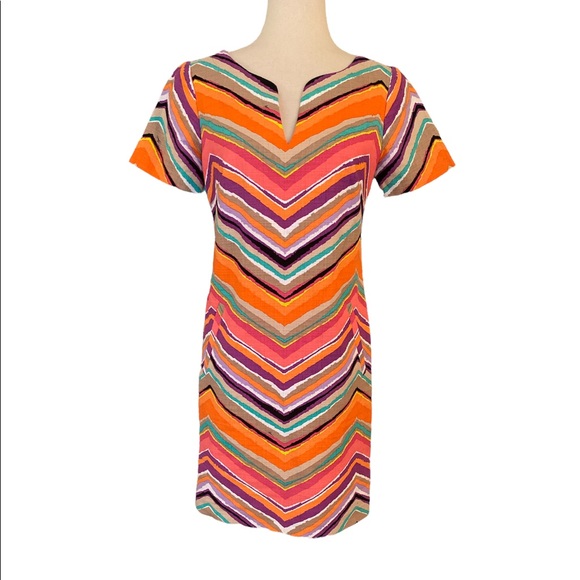 Trina Turk Aviva Chevron Coral Pastel Orange Zigzag Tunic Shift Slip Dress - 4 - Picture 3 of 12